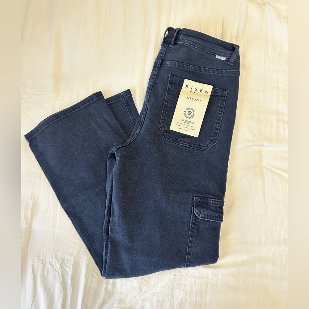 Risen Women's Dark Blue Cargo Jeans
